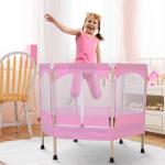 HOMCOM Cama Elástica para Niños mayores de 3 Años Trampolín Infantil con Red de Seguridad para máximo 80kg 126x109x98cm Rosa