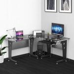 HOMCOM Mesa Esquinera para Ordenador PC Escritorio para el Hogar de Metal Madera y Cristal 164x139x75 cm Negro(c-2)