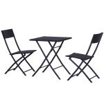 Outsunny Conjunto 3 Piezas de Ratán de Jardín Plegables Juego de Mesa 60x60x72 cm y 2 Sillas 60x47x83,5 cm para Patio Balcón Terraza Exterior Metal Negro