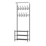 HomCom Perchero Metálico Colgador Zapatero para Ropa y Zapatos Perchero Pie 18 Ganchos 3 Estantes 67x30x185cm Negro(c-1)