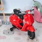 HomCom® Moto Eléctrica Vespa Faros Música 2 Ruedas Auxiliares para Niños Mayores de 3 Años Motocicleta Infantil Autorizada 108x49x75 cm Rojo