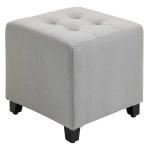 HOMCOM Taburete Bajo Otomana Reposapiés Acolchado con Patas de Madera Maciza Diseño de Botones 35x35x35 cm Gris(c-2)