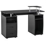 HOMCOM Mesa de Ordenador PC Mesa Escritorio con Múltiples Estantes Bandeja de Teclado Soporte CPU y 2 Cajones para Oficina 120x55x85 cm Marrón(c-1)