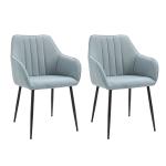 HOMCOM Juego de 2 Sillas de Comedor Decorativas Tapizadas en Lino Transpirable con Respaldo Ergonómico Reposabrazos y Patas de Metal 59,5x56,5x81 cm Azul