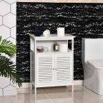 kleankin Mueble de Baño Armario Auxiliar para Baño con 2 Puertas de Persianas Estante Abierto Gran Espacio de Almacenamiento 60x30x81,6cm(c-1)