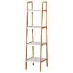 kleankin Estantería para Baño Almacenaje con 5 Niveles Estructura de Bambú y Estantes de Pino 35x36x138.5cm Blanco y Bambú Natural