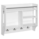 HOMCOM Estantería de Pared con 4 Ganchos 3 Compartimentos 1 Estante y Barra Metálica Estilo Moderno Multiuso para Ropa Llaves Libros 73x20x60 cm Blanco(c-3)