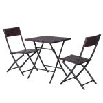 Outsunny Conjunto de 3 Piezas de Ratán Juego de 2 Sillas y Mesa para Patio Balcón Jardín Plegable Diseño Trenzado Elegante Mesa de 60x60x72 cm Marrón