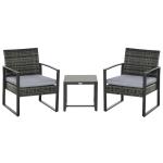 Outsunny Conjunto de Muebles de Ratán 3 Piezas de Jardín 2 Sillones 65x66x75 cm y 1 Mesa 50x50x50 cm de Vidrio Templado con Cojines Acolchados para Terraza Patio Gris(c-1)