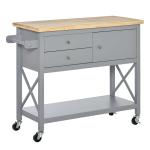 HOMCOM keukenwagen vrijstaande stelling rolbaar serveerwagen keukentrolley met lade kast plank aan de onderkant handdoekhouder voor keuken woonkamer eetkamer rubberboomhout MDF grijs + naturel 108 x 45 x 89 cm