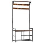 HOMCOM Coat Rack Stand Shoe Storage Bench with 9 Hooks Shelves 180cm(c-2)
