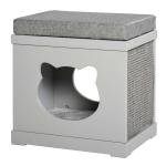 PawHut Wooden Cat House for Small Cat w/ Removable Scratching Pad and Soft Cushion(c-1)