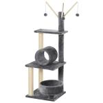 PawHut Cats Sisal Rope 3-Tier Scratching Tree w/ Dangle Toys Dark Grey(c-1)