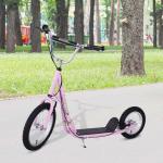 HOMCOM Patinete para Niños Mayores de 5 Años Scooter de 2 Ruedas Grandes con Doble Freno y Manillar Ajustable en Altura para Adolescentes Adultos 125x58x92-100 cm Rosa