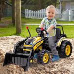 HOMCOM Tractor Excavadora Eléctrico para Niños de +3 Años Vehículo Infantil con Batería 6V Pala Música y Luces Velocidad de 2 Niveles 132x62x65 cm Negro y Amarillo(c-1)