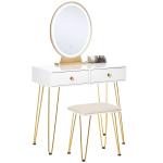 HOMCOM Vanity Table Set Dressing Table with LED Light, 4 Drawers Cushioned Stool(c-1)