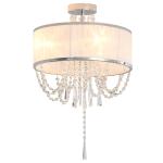HOMCOM Metal Ceiling Light with Crystal Pendant Fabric Shade for Home Office White(c-2)