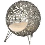 PawHut Wicker Cat Bed Elevated Rattan Kitten Basket Pet Den. House with Soft Cushion(c-3)