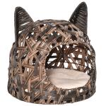 PawHut Wicker Cat Bed Elevated Rattan Kitten Basket Pet Den. House with Soft Cushion(c-4)
