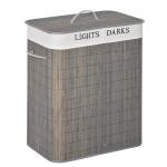 HOMCOM 100L 2-Compartment Bamboo Laundry Basket Grey(c-6)