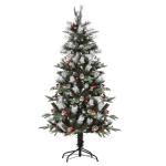 HOMCOM 5ft Artificial Snow Christmas Tree, Xmas Pencil Tree with Foldable Feet Red Berries, White Pinecones, Holiday Home Party Decoration