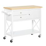HOMCOM Carrito de Cocina Carro de Servicio Multifuncional con Ruedas 2 Cajones Armario Estante Inferior y Barra Aparador Auxiliar 108x45x89 cm Blanco
