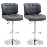 HOMCOM Barstools Set of 2 Adjustable Swivel Height PU Leather Counter Chairs Footrest(c-3)