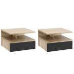 HOMCOM Set de 2 Mesitas de Noche Flotantes con 1 Cajón y Estante Abierto Diseño Moderno Montado en la Pared 35x32x22,5 cm Roble y Negro