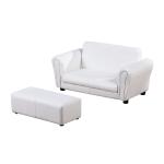 HOMCOM Kids PVC 2-Seater Mini Sofa Set w/ Footstool White(c-1)