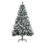 HOMCOM Árbol de Navidad Artificial 150 cm con 676 Ramas y 41 Piñas Hojas de PVC con Efecto de Nieve Apertura Automática Base Plegable y Soporte Metálico para Interiores Verde