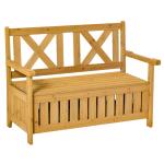 Outsunny Wood Garden Bench 2 Seater Storage Chest Patio Seating with High Back and Armrest