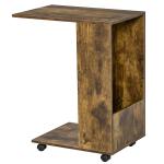 HOMCOM Mobile Sofa Side Table C-Shape End Table with Storage and Casters for Laptop Coffee Snack, Rustic Brown