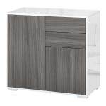 HOMCOM High Gloss Sideboard Push-Open Design with 2 Drawer for Living Room, Bedroom, Light Grey and White