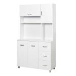 HOMCOM Freestanding Kitchen Storage Unit w/ Cupboard Cabinets Open Compartments Drawers Metal Handles Side Shelf Server Home Organisation Furniture White
