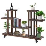 Outsunny 4-Tier Floor-standing Flower Rack Wood Plant Stand For Indoor & Outdoor Garden Balcony Living Room w/ Wheels & Handle 123.5L x 33W x 80H cm, 8 Pots
