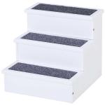 PawHut 3 Step Wooden Carpeted Pet Stairs Ramp Steps for Cats and Small Dogs with Non-Slip Carpet 40.5 x 44.5 x 38cm White(c-1)