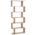 HOMCOM Wooden Wood S Shape Storage Display 6 Shelves Room Divider Unit Chest Bookshelf Bookcase Cupboard Cabinet Home Office Furniture (Oak)