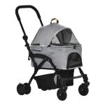 PawHut No-zip Detachable Pet Stroller Foldable Dog Cat Travel Carriage 2-In-1 Design Carrying Bag with Universal Wheel Brake Canopy Basket Storage Bag Grey
