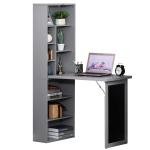 HOMCOM Fold-out Convertible Writing Desk Wall Mount Cabinet with Blackboard and Side Shelf Multi-Function Home Office Workstation, Grey