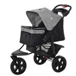 PawHut Folding Pet Stroller 3 Wheel Dog Jogger Travel Carrier Adjustable Canopy Storage Brake Mesh Window for Small Medium Dog Cat Grey