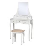 HOMCOM Dressing Table for Bedroom Dressing Table Vanity Table with Mirror Drawer Light Luxury Style MDF Pine Wood Pink 76 x 48 x 123.5 cm(c-2)