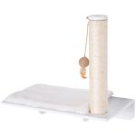 PawHut Wall-Mounted Cat Shelf W/ Scratching Post, Toy, Berber Fleece Mat Wood Kitten Climbing Tree