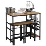 HOMCOM 3 Pieces Dining Table and Chair Bar Bistro Set with 8-bottle Wine Rack and Cup Holder, Metal Frame for Kitchen, Dining Room, Living Room, Pub
