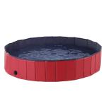 PawHut Foldable Dog Paddling Pool Pet Cat Swimming Pool Indoor/Outdoor Collapsible Summer Bathing Tub Shower Tub Puppy Washer (Red, Φ160 × 30H cm)
