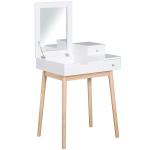 HOMCOM Dressing Table for Bedroom Dressing Table Vanity Table with Mirror Drawer Light Luxury Style MDF Pine Wood Pink 76 x 48 x 123.5 cm(c-5)