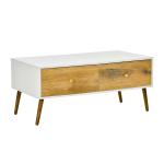 HOMCOM Coffee Table for Living Room, Office, Study Room, Reception Room, w/ 4 Storage Drawers, Sofa Table, Graceful Functional Table, Natural Wood