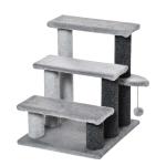 Pawhut Pet Stairs Dogs Cats Ladders Steps 3 Step Portable Funny Cozy Surface For Small Or Aging Pet With Cat Ball, Grey