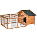 PawHut Wooden Rabbit Guinea Pig Hutch Detachable Pet House Animal Cage with Openable Run & Roof Lockable Door Slide-out Tray 146 x 95 x 69cm(c-5)