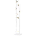 HOMCOM Coat Rack Free-Standing Hall Tree with 8 Bamboo Hooks and Rectangular Base for Clothes Hats Bags Scarves for Living Room Entryway White