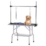 PawHut Adjustable Dog Grooming Table Rubber Top 2 Safety Slings Mesh Storage Basket Heavy Metal Black 107 x 60 x 170cm